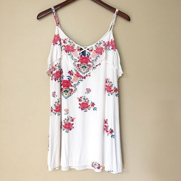 White & floral boho ruffle summer dress | M - Picture 1 of 7